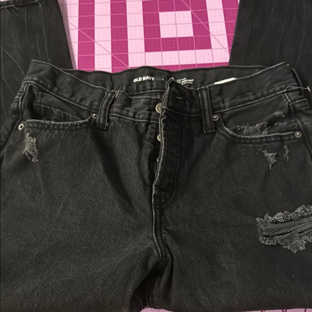 Old Navy Black Distressed Boyfriend Jeans
